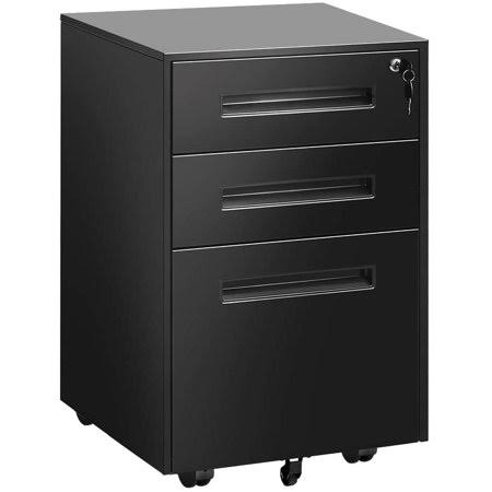 Black 3 Drawer Metal File Cabinet with Lock F933