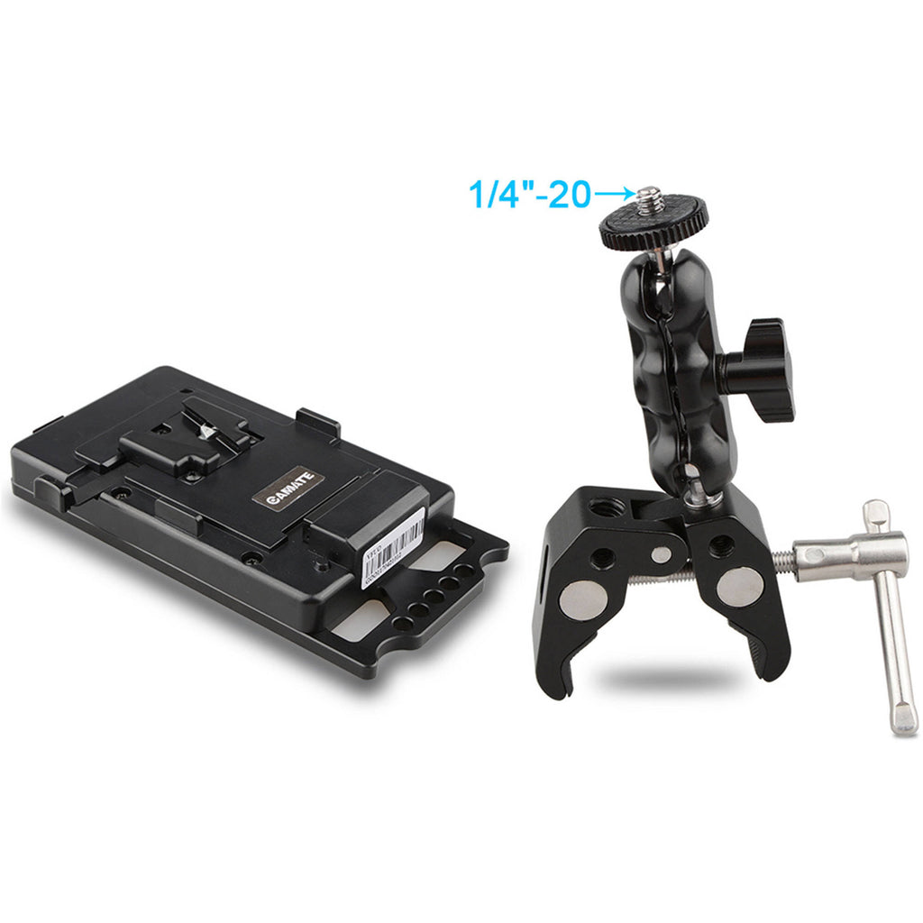 V-Lock Battery Plate with Power Supply Splitter, Super Clamp Crab Pliers Clip and Ball Head Mount T774