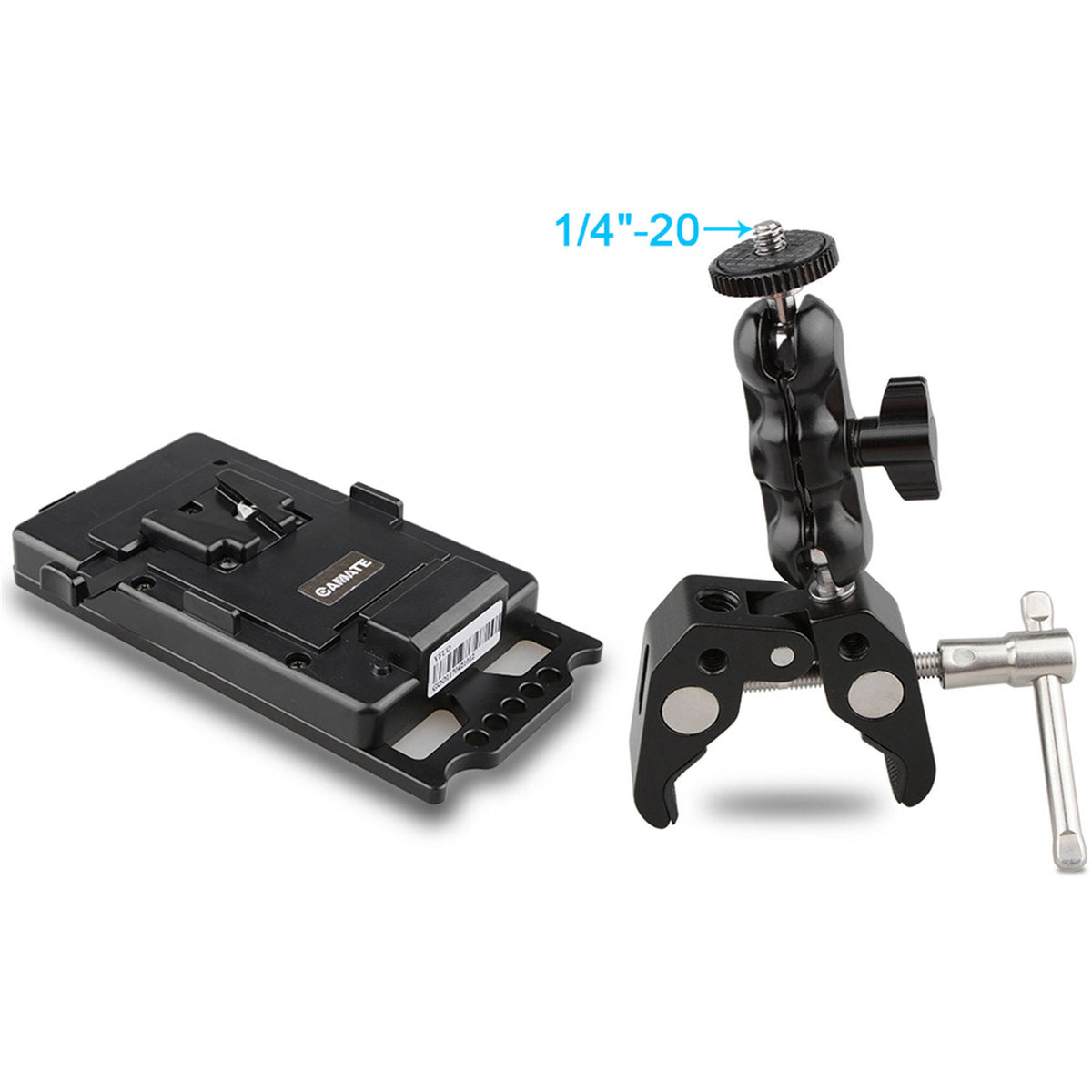V-Lock Battery Plate with Power Supply Splitter, Super Clamp Crab Pliers Clip and Ball Head Mount T774