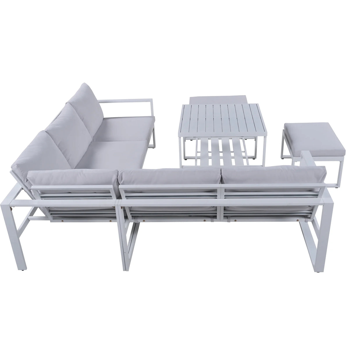 Industrial Style Outdoor Sofa Combination Set with 2 Love Sofa, 1 Single Sofa, 1 Table, 2 Bench K5966