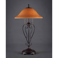 Two Light Table Lamp Dark Granite Finish with Cayenne Linen Glass D5436