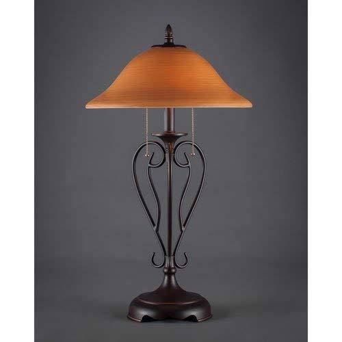 Two Light Table Lamp Dark Granite Finish with Cayenne Linen Glass D5436