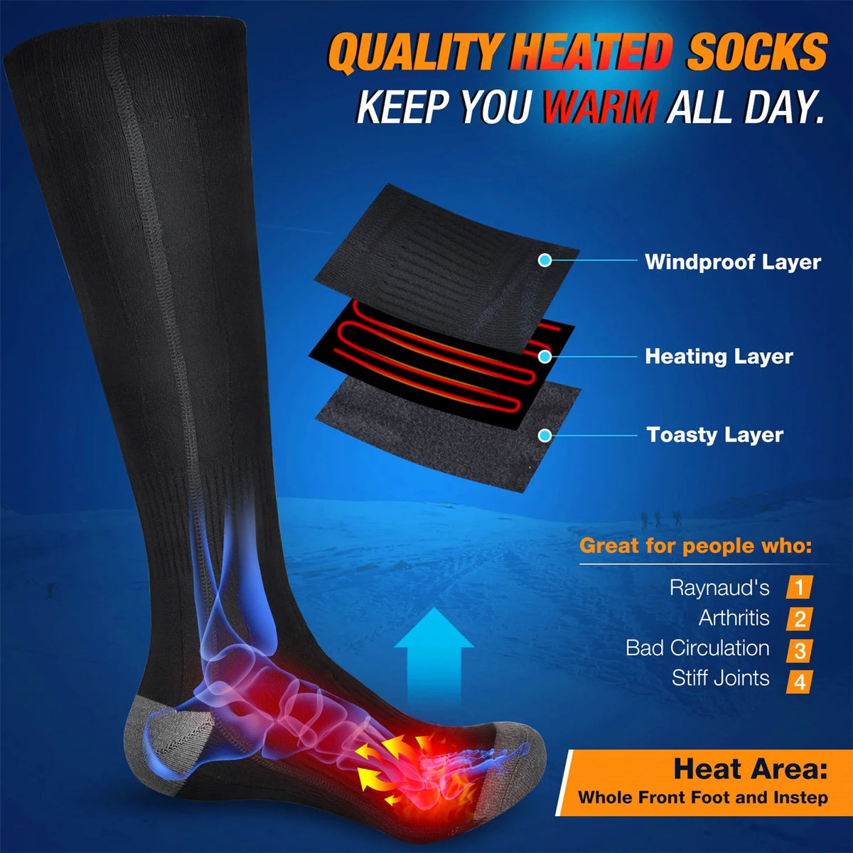 Heated Socks with 4000mAh Battery, M (Black) Y878