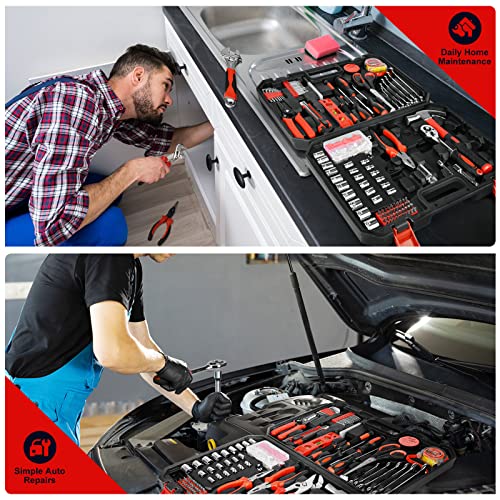 287PCs Hand Tool Set with Hammer, Pliers, Ratchet Wrench, Socket, Portable Tool Box J434017