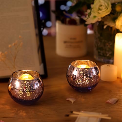 Round Gold Mercury Glass Candle Holder Set of 12 B39573