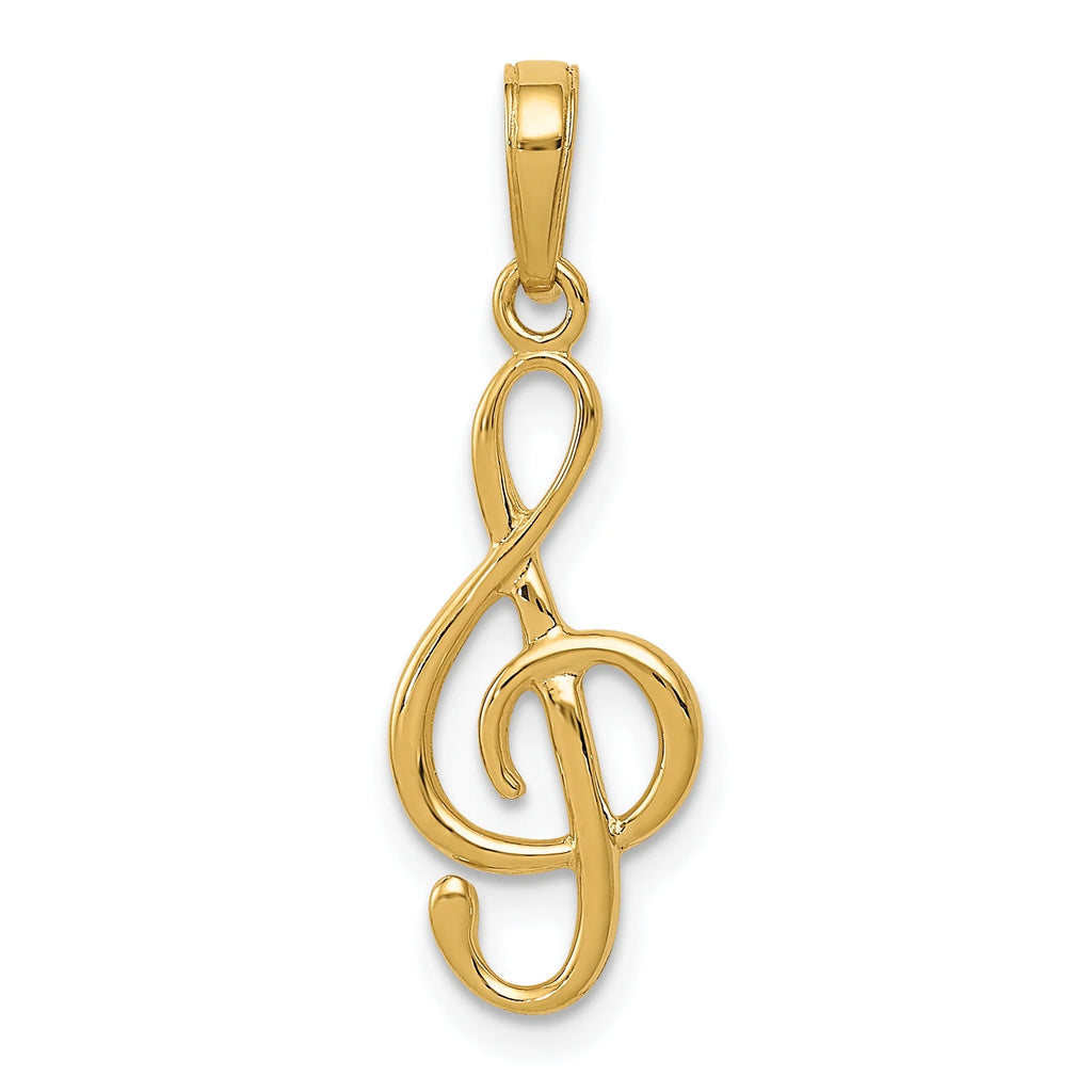 14K Yellow Gold Treble Clef Pendant Charm with Rope Chain Necklace 16'' L33071
