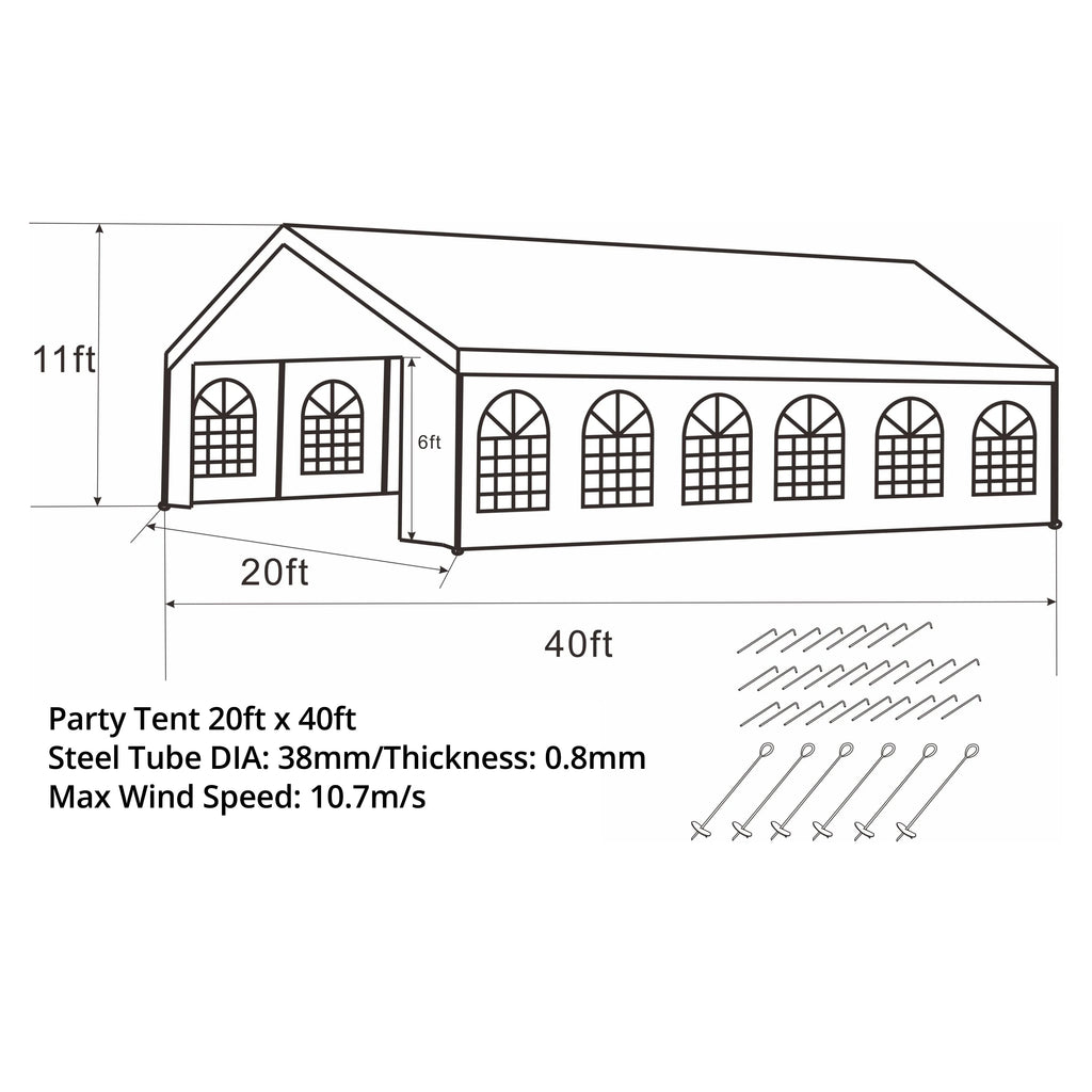 20 X 40 FT White Heavy Duty Outdoor Canopy Tent with Windows I92785