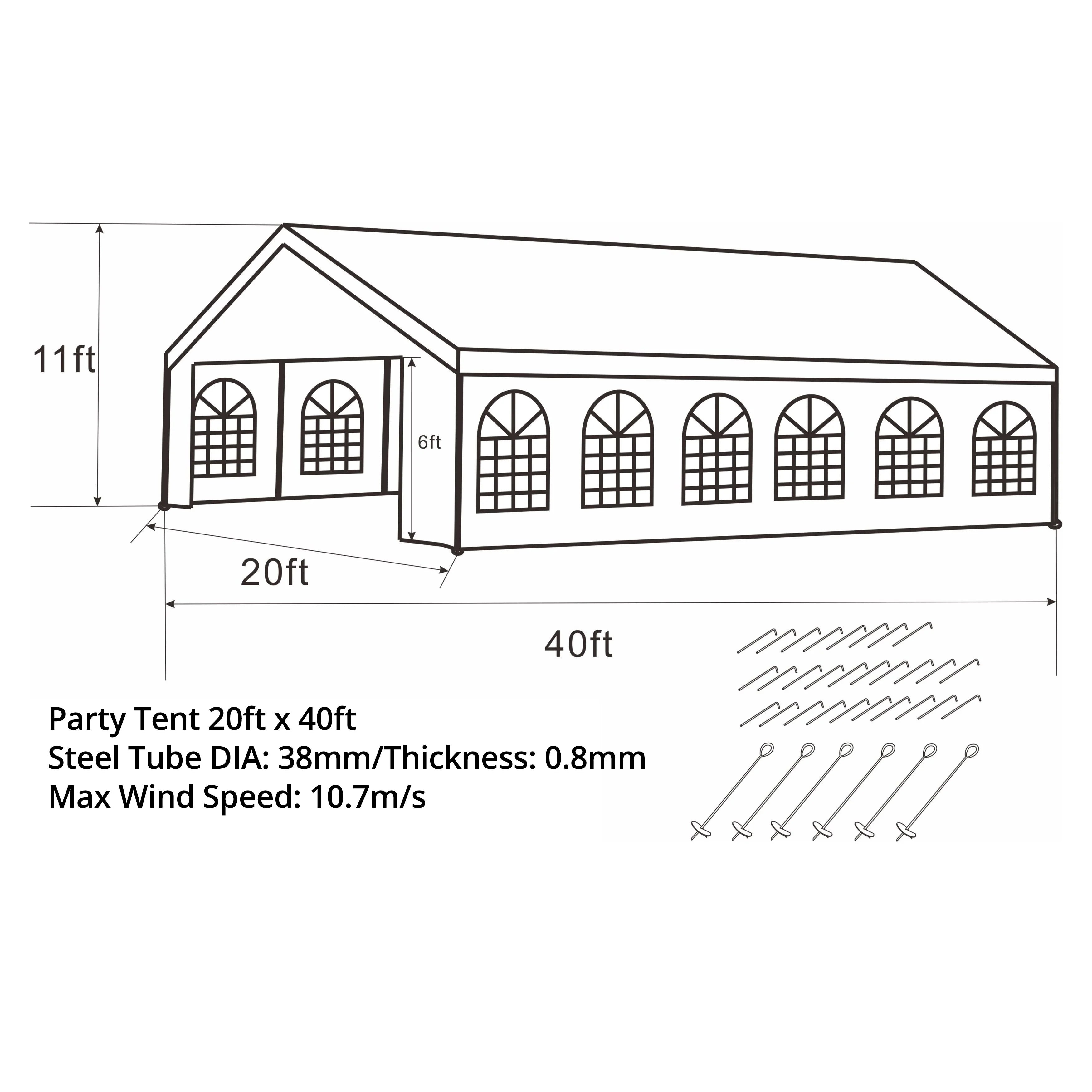 20 X 40 FT White Heavy Duty Outdoor Canopy Tent with Windows I92785