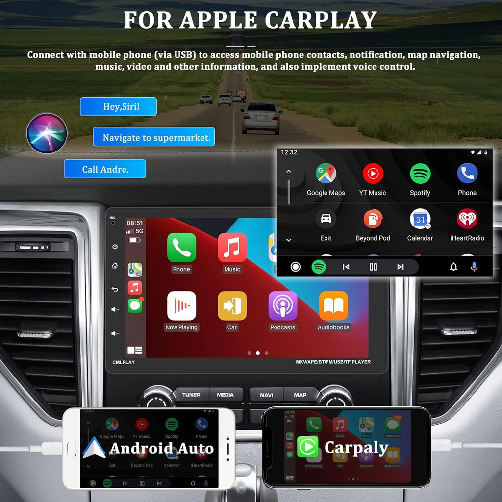9 Inch Single Din Car Stereo with Carplay Touch Screen Bluetooth Car Radio W8120