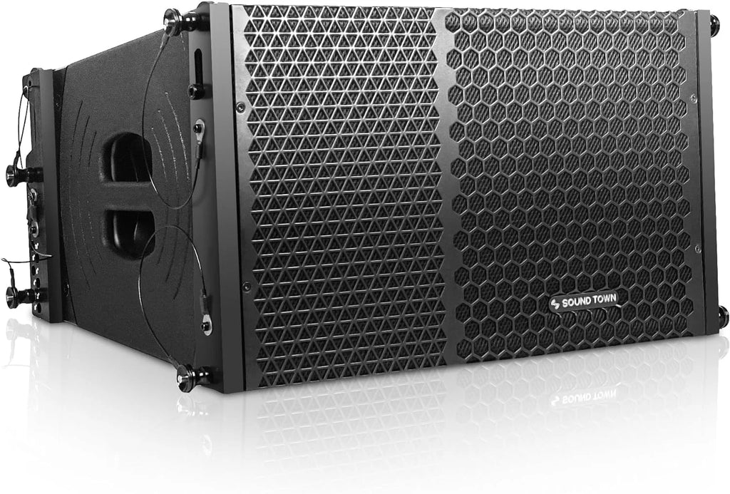 Black Powered Line Array Speaker System with Dual 15-inch Subwoofer and Two 10-inch Speakers T2804