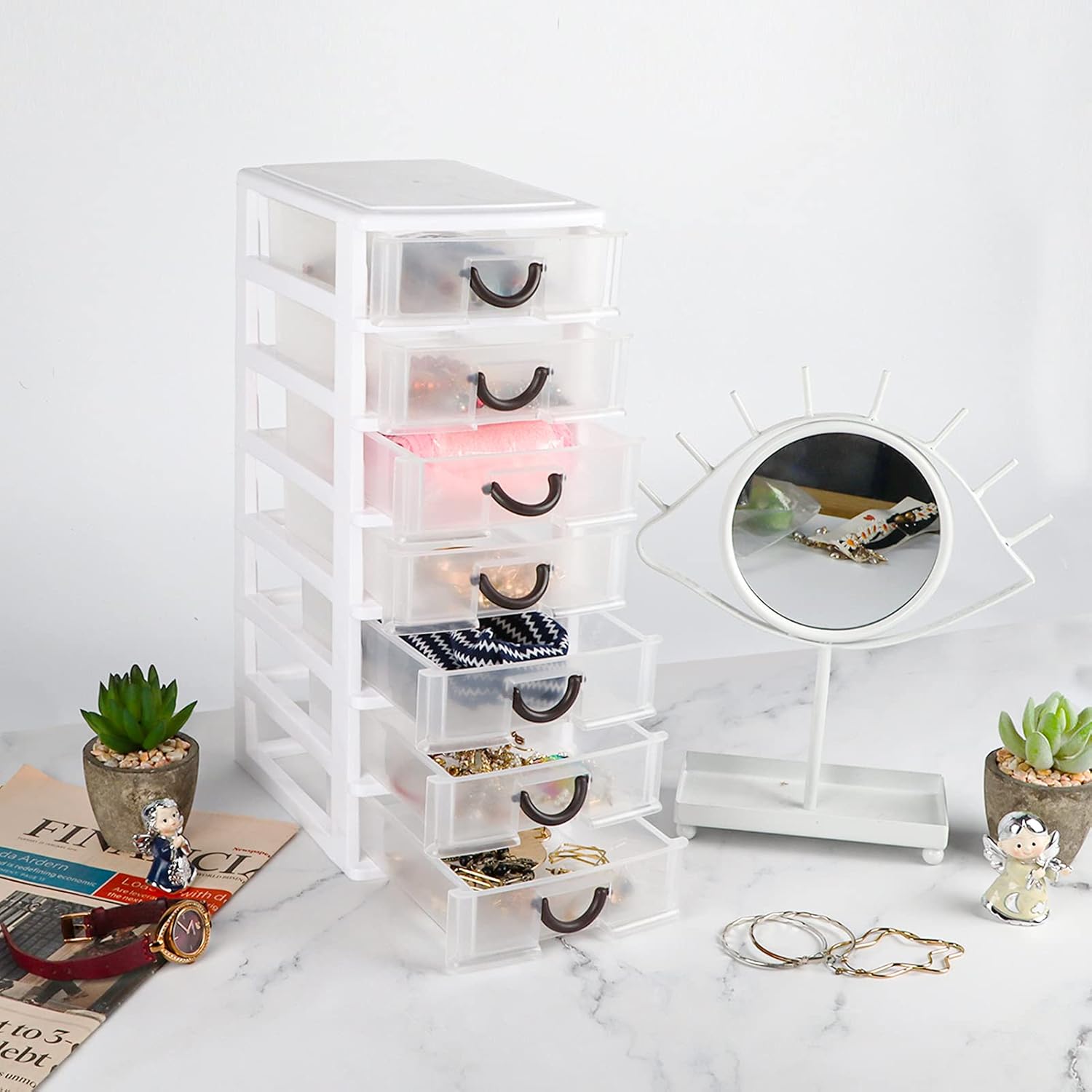 White 7 Clear Desktop Drawer Mini Organizer Box A34390