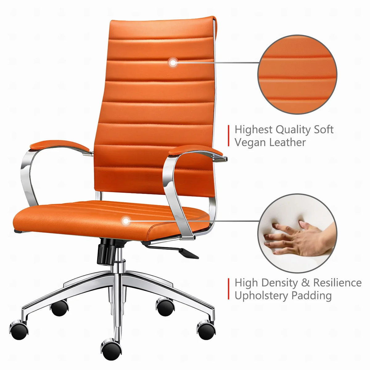 Orange High Back Vegan Leather Swivel Office Chair with Armrest X36191
