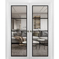 White Silk Clear Glass Solid Wood Double Pocket Doors X276883