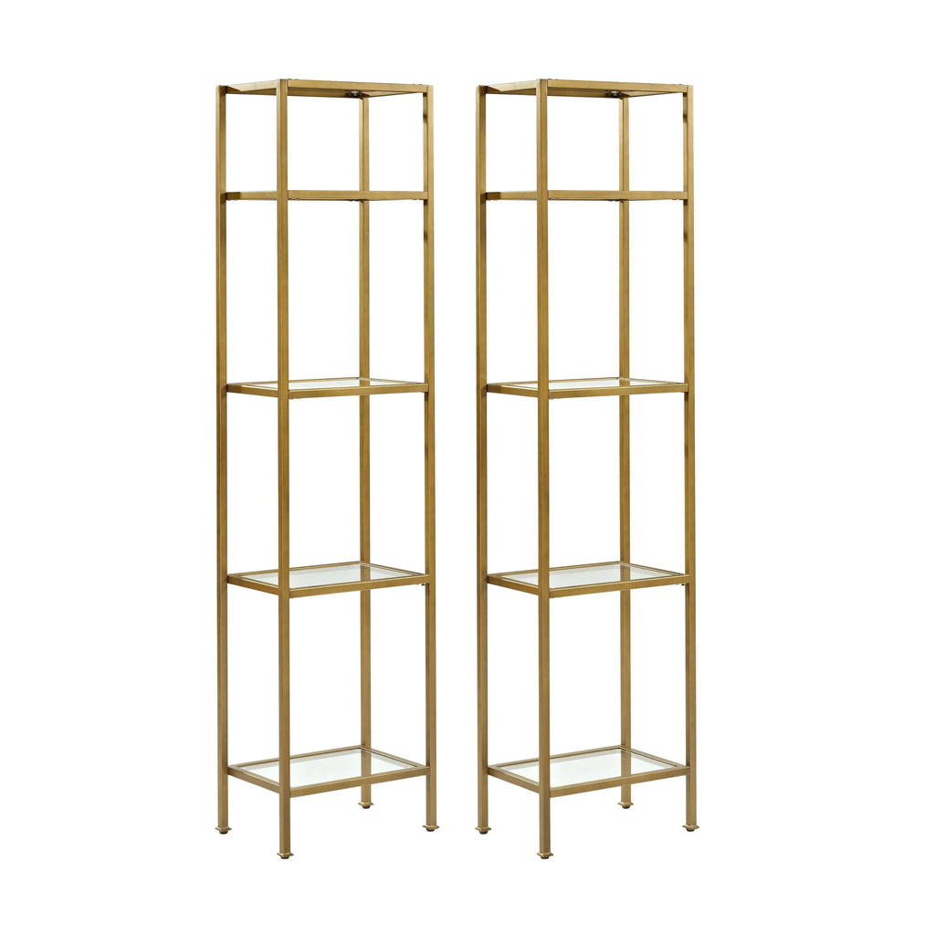 Soft Gold Metal Glass Etagere Bookcase Set of 2 F2779
