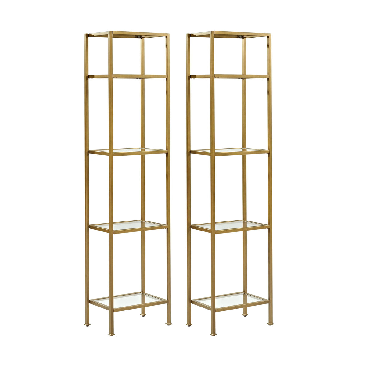Soft Gold Metal Glass Etagere Bookcase Set of 2 F2779