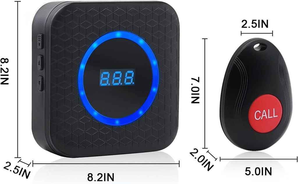 Wireless Call Button Nurse Alert System with 2 Number Display Plug-in Receiver, 5 Waterproof Transmitters K111