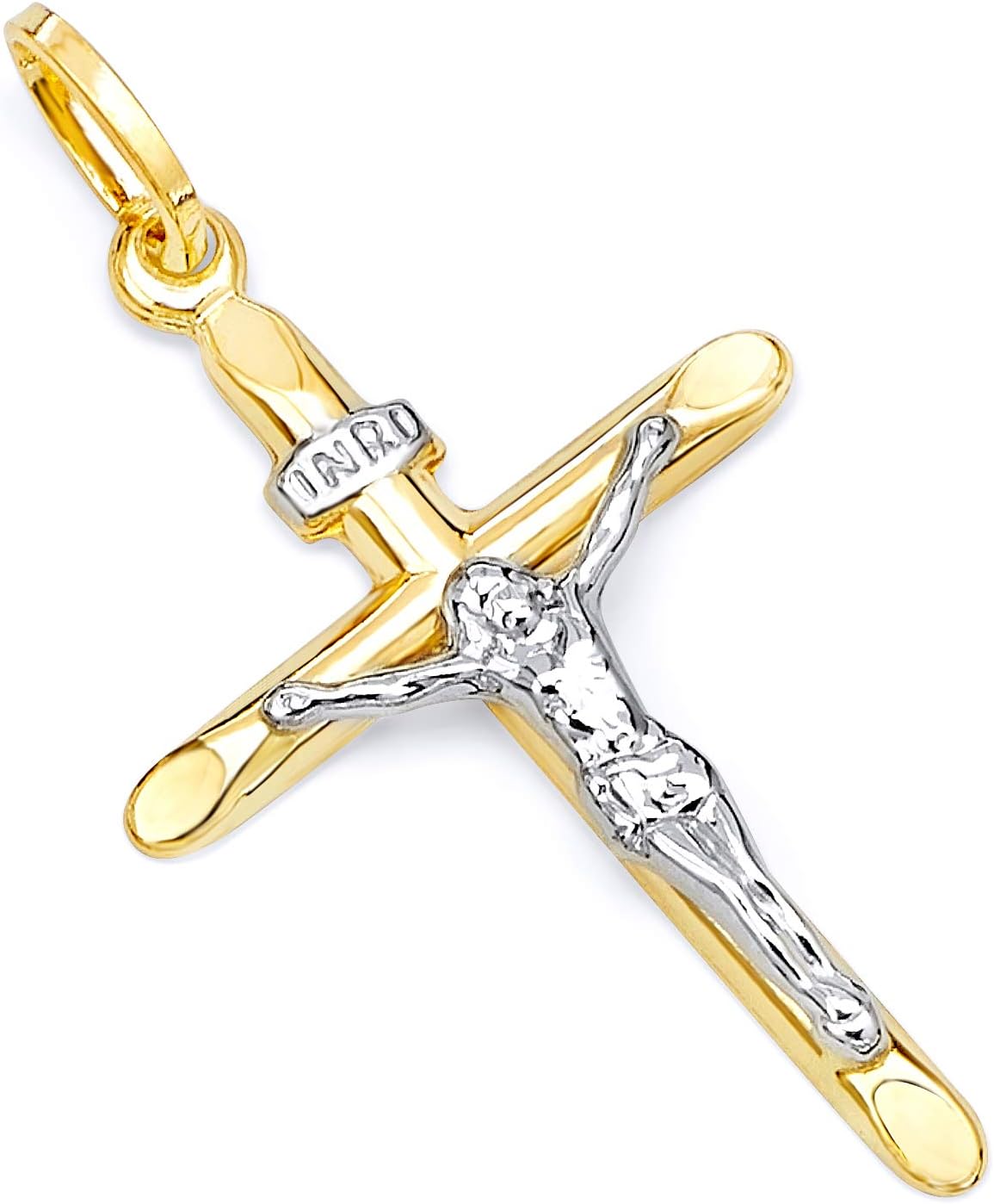 14k Two Tone Gold Religious Crucifix Cross Charm Pendant Y155