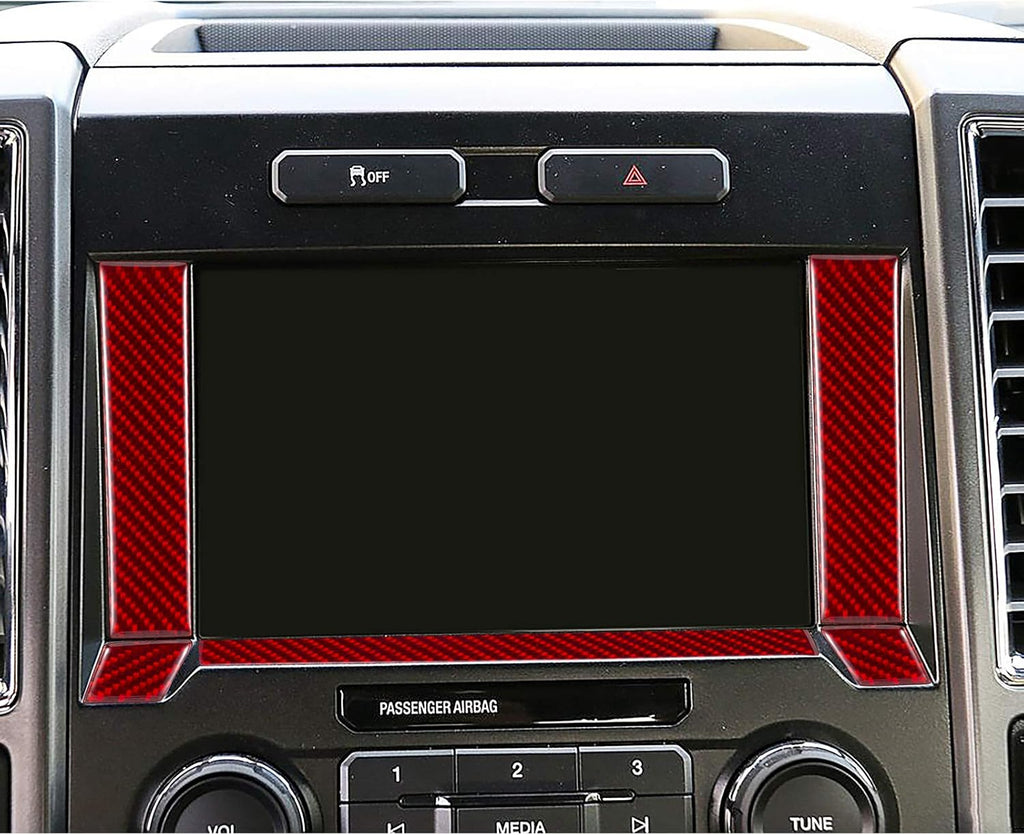 Carbon Fiber Center Console Screen Frame Trim Cover Red 5PCS Q309