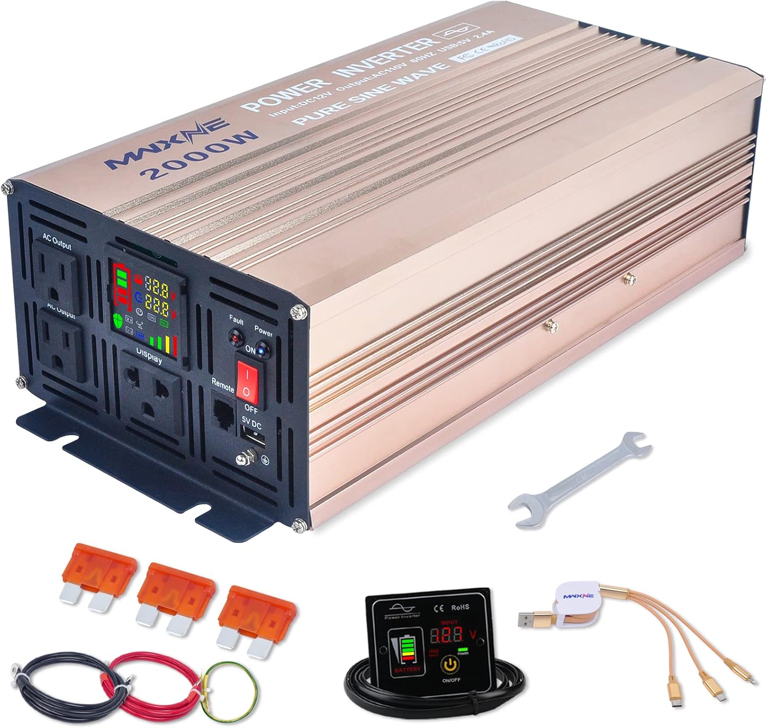 2000 Watts Pure Sine Wave Power Inverter with LCD Display L7299
