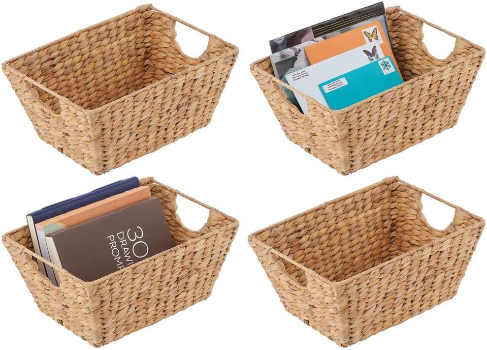 Natural Woven Hyacinth Storage Basket Bin 4 Pack Black Wash P78659