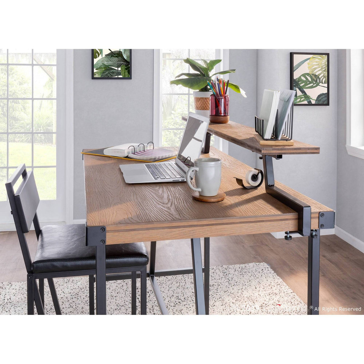 Industrial Counter Table in Black Metal and Brown Wood K4973