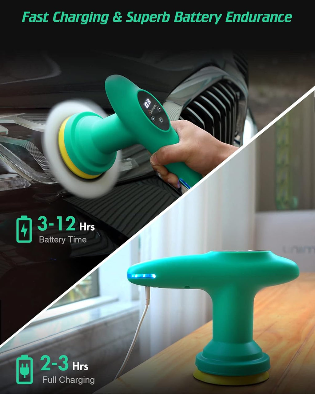 Cordless Car Polisher, 4 inch 2500-6000 RPM Micro Car Buffer Polisher with Touchscreen, 6 Speeds Orbital Buffer with Paste Wax & Pads Q5093