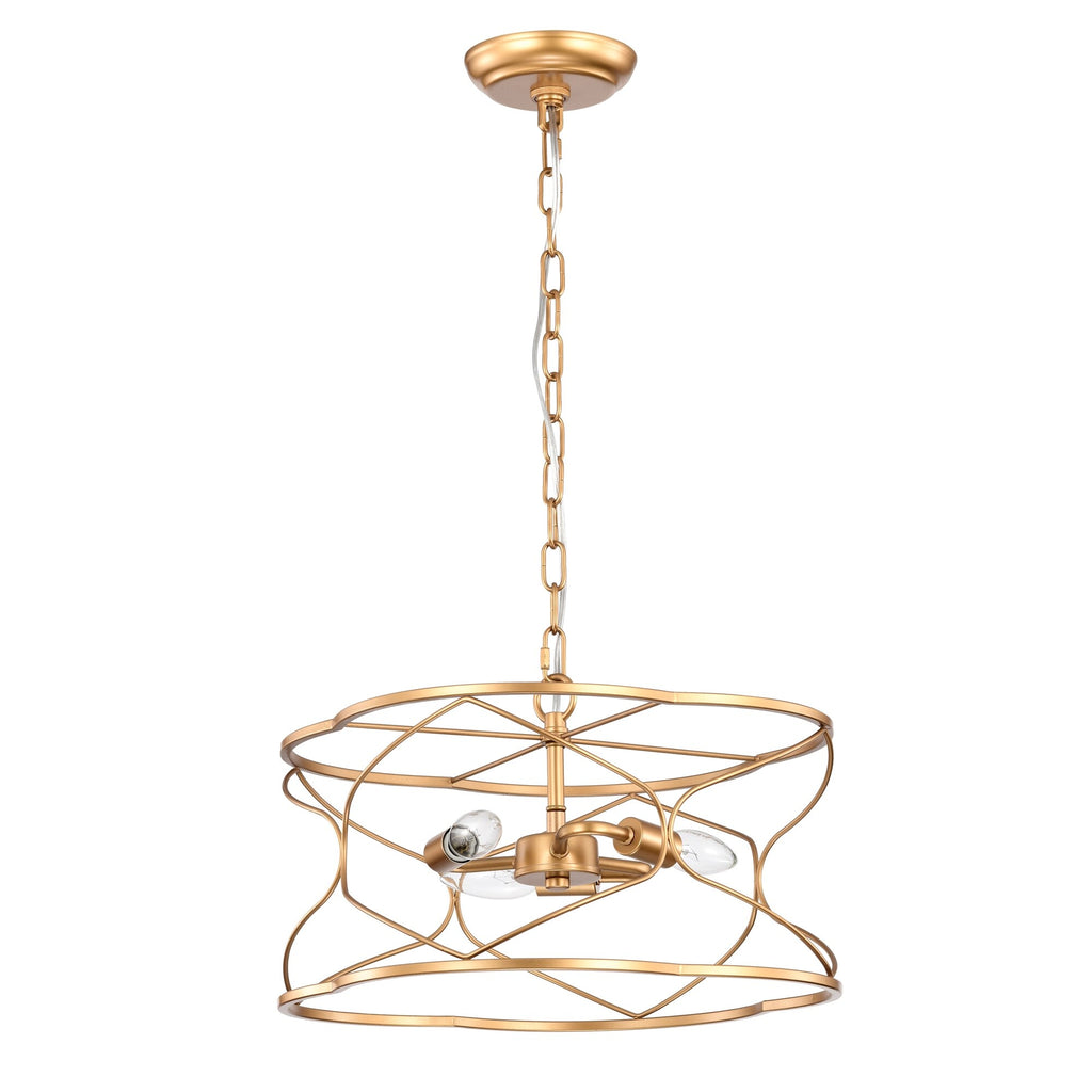 15" Matte Gold Ceiling Pendant Light with Caged Drum C202270