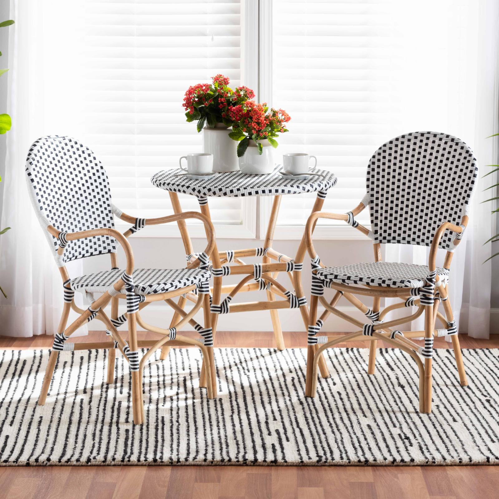 Black and White Rattan 2-Piece Dining Chair Set K53789