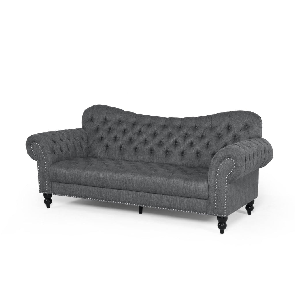 Charcoal Button Tufted Fabric 3 Seater Sofa C33972