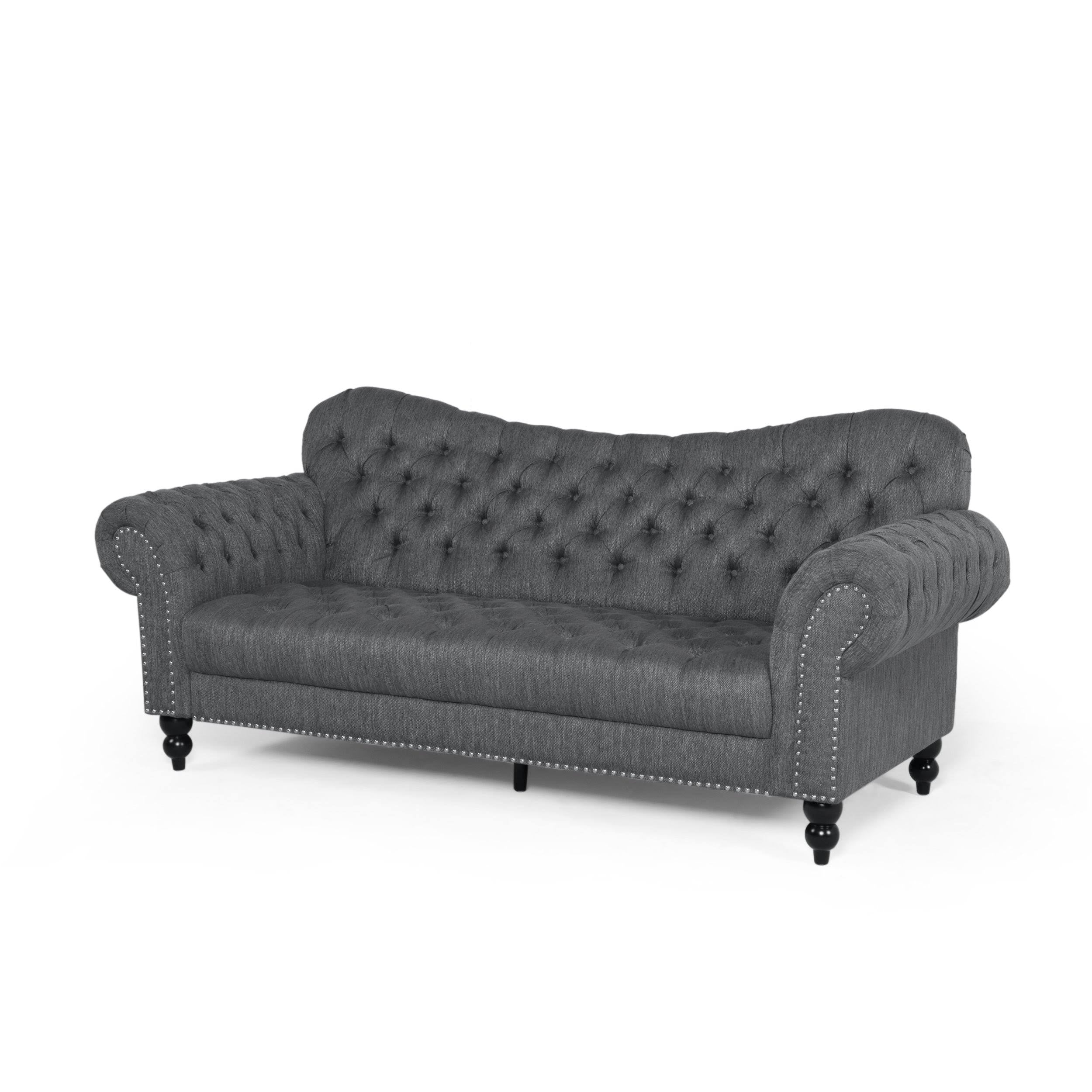 Charcoal Button Tufted Fabric 3 Seater Sofa C33972