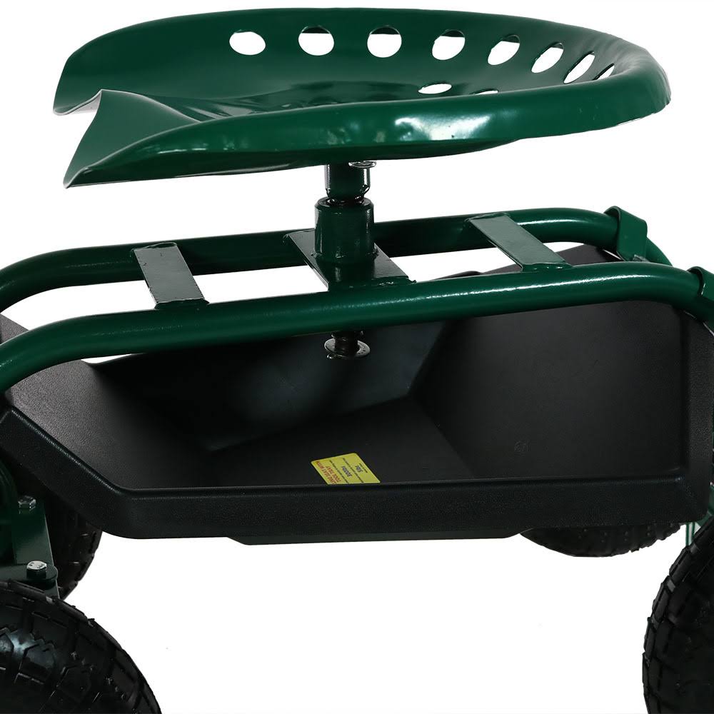 Green Rolling Garden Cart with Steering Handle, Swivel Seat & Basket K525