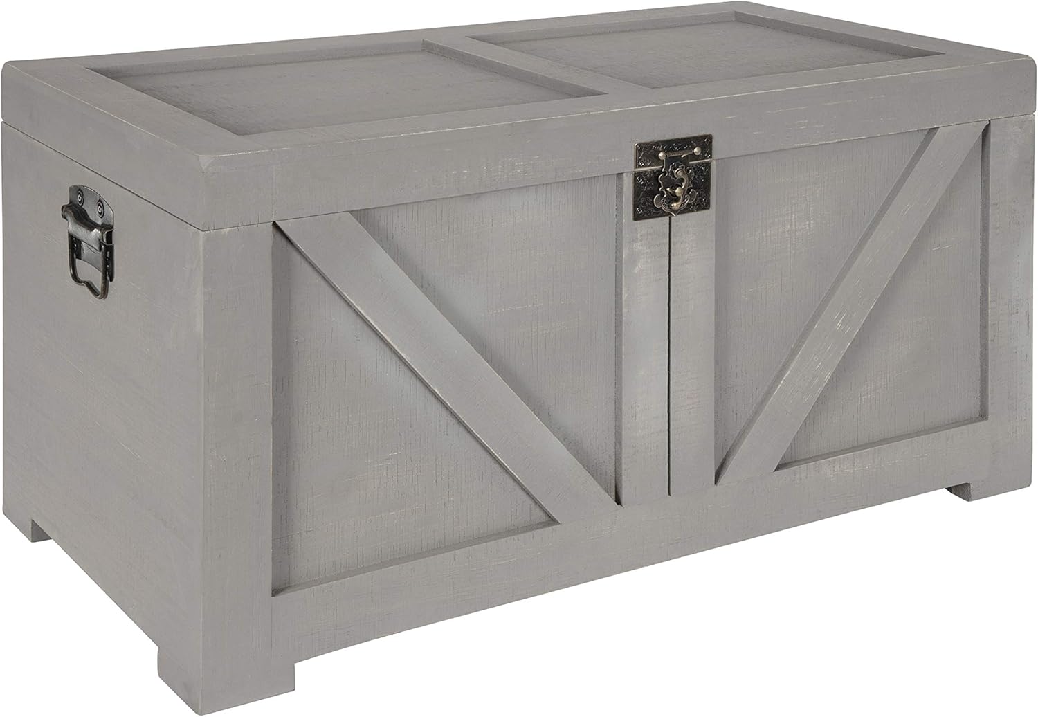 Antique White Wooden Storage Chest Trunk with Brass Hardware A6162