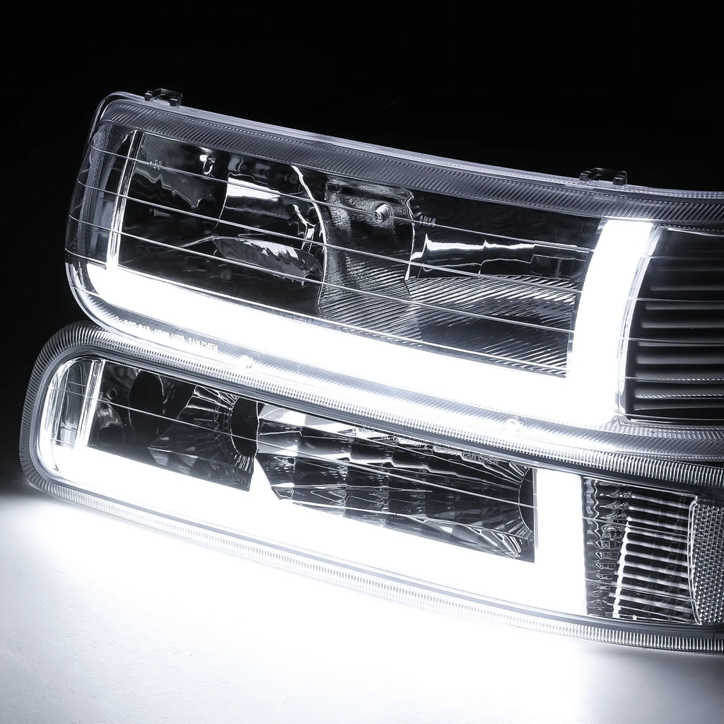 Headlights Assembly with LED Tube DRL for Chevy Silverado Suburban Tahoe Truck F59596