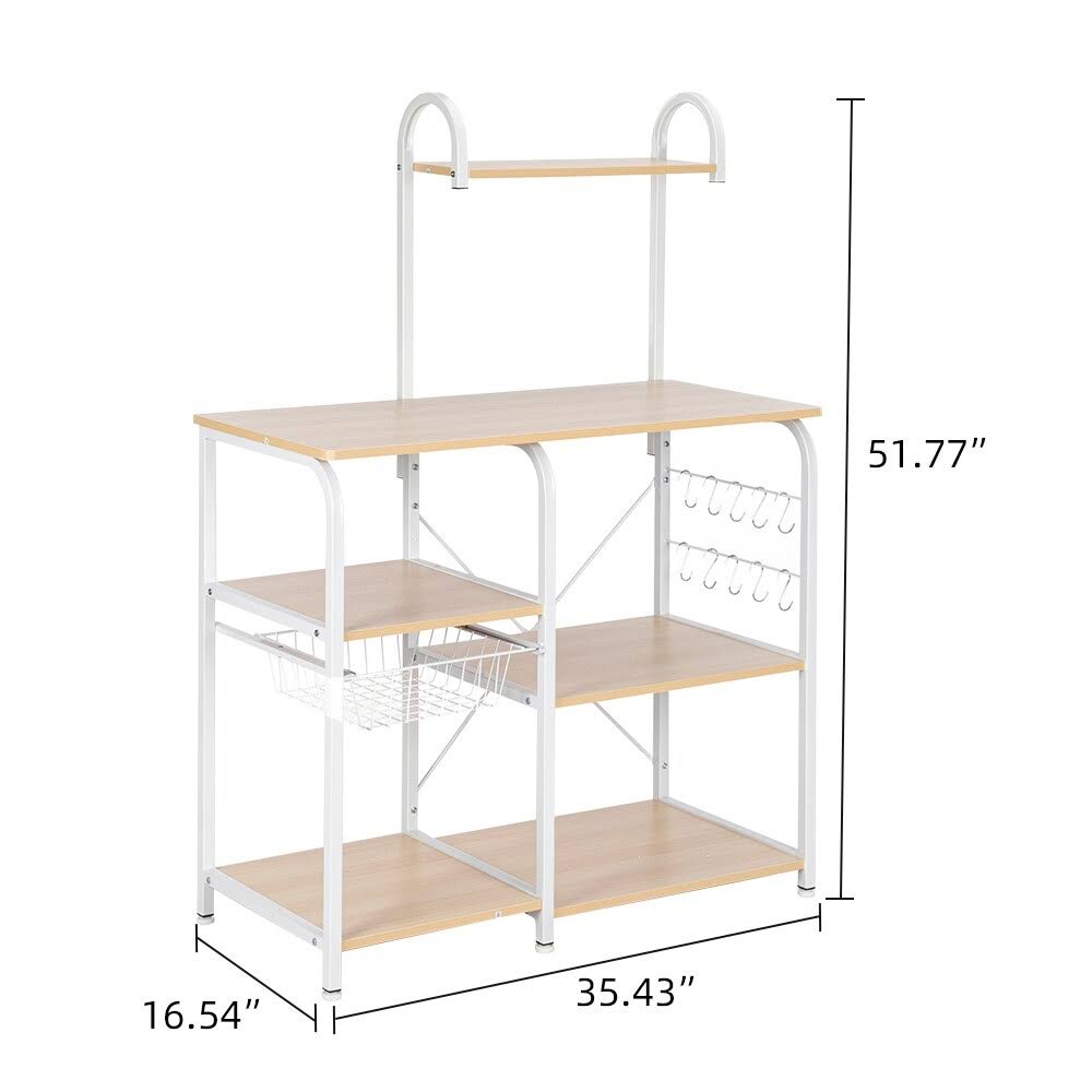 4-Tier Kitchen Baker's Rack Storage Shelf with 10 Hooks Deep Brown S750