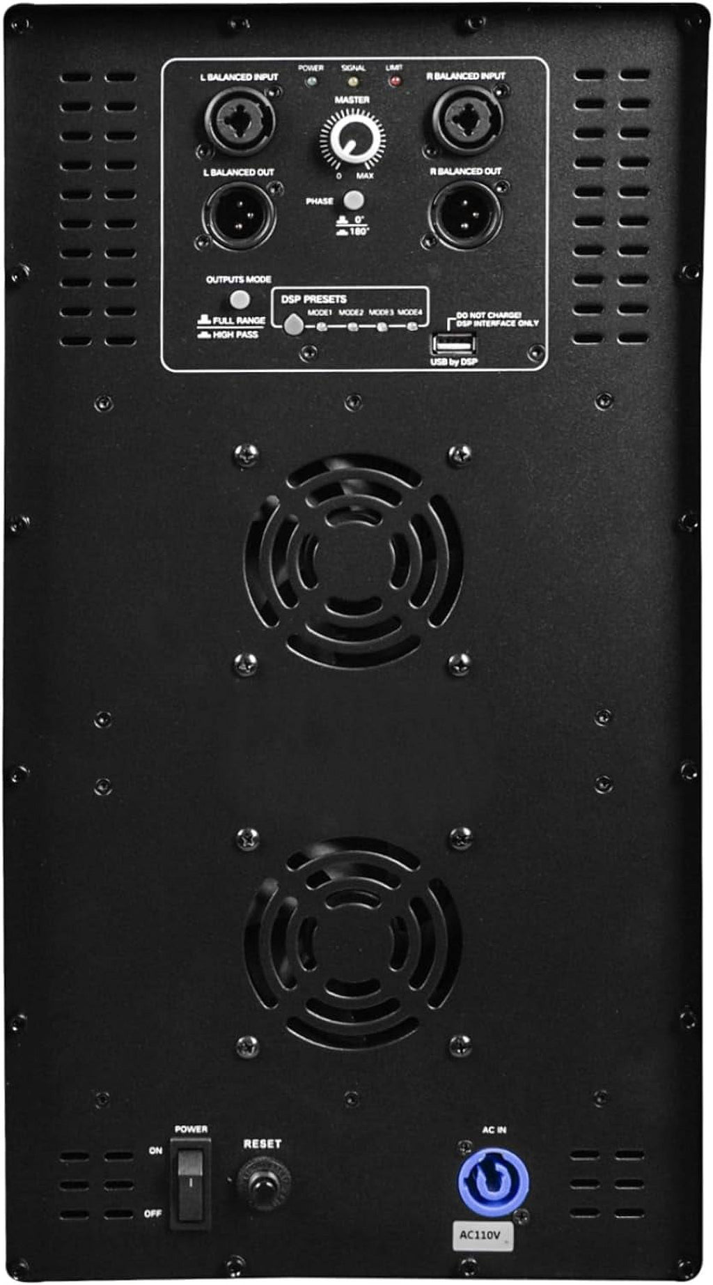Black Powered Line Array Speaker System with Dual 15-inch Subwoofer and Two 10-inch Speakers T2804