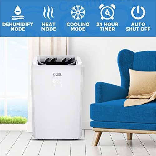 White Portable Air Conditioner with Heat and Remote Control T675056