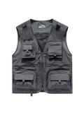 Grey Sleeveless Multi Pockets Fishing Travel Vest A775