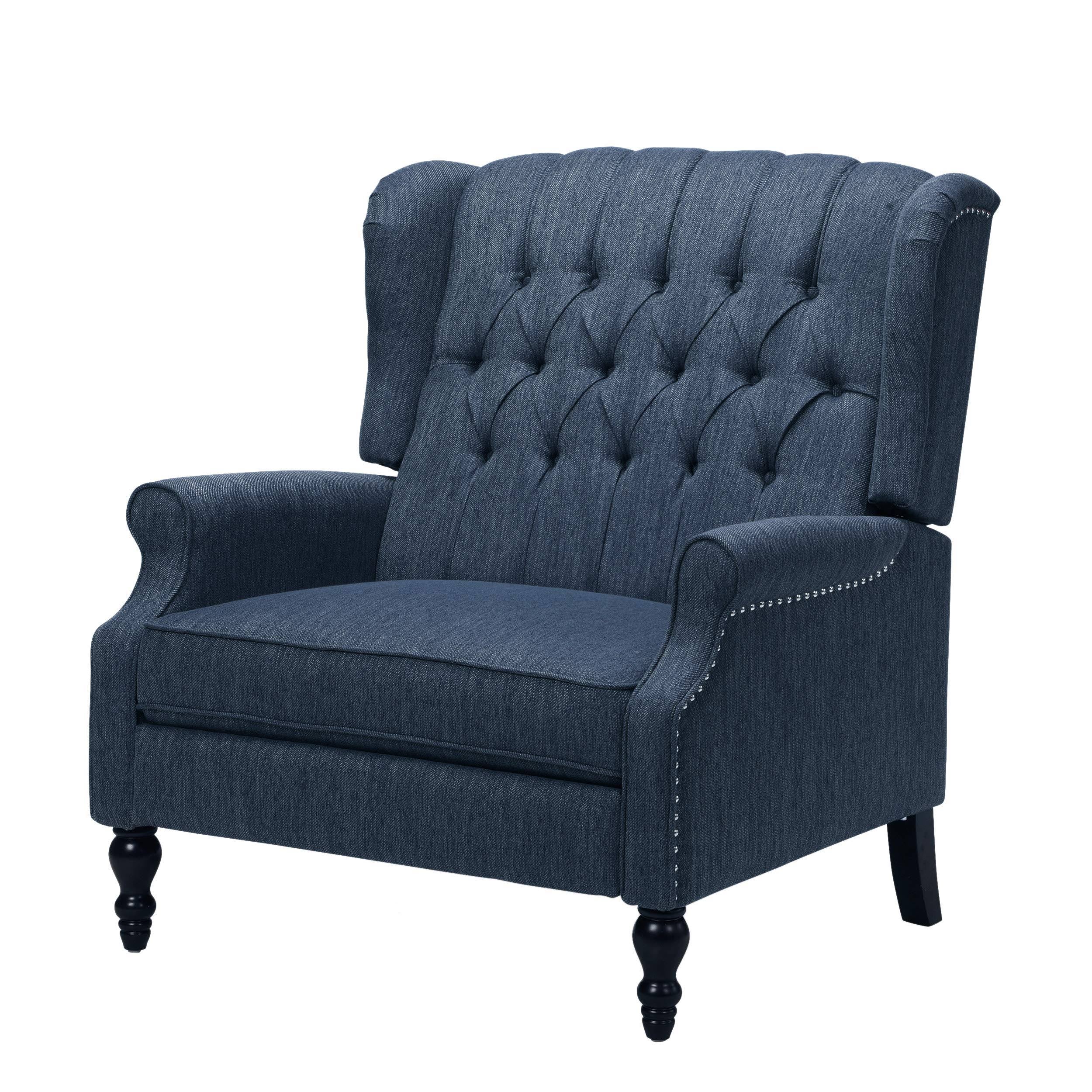 Navy Blue Oversized Fabric Push Back Recliner D3416