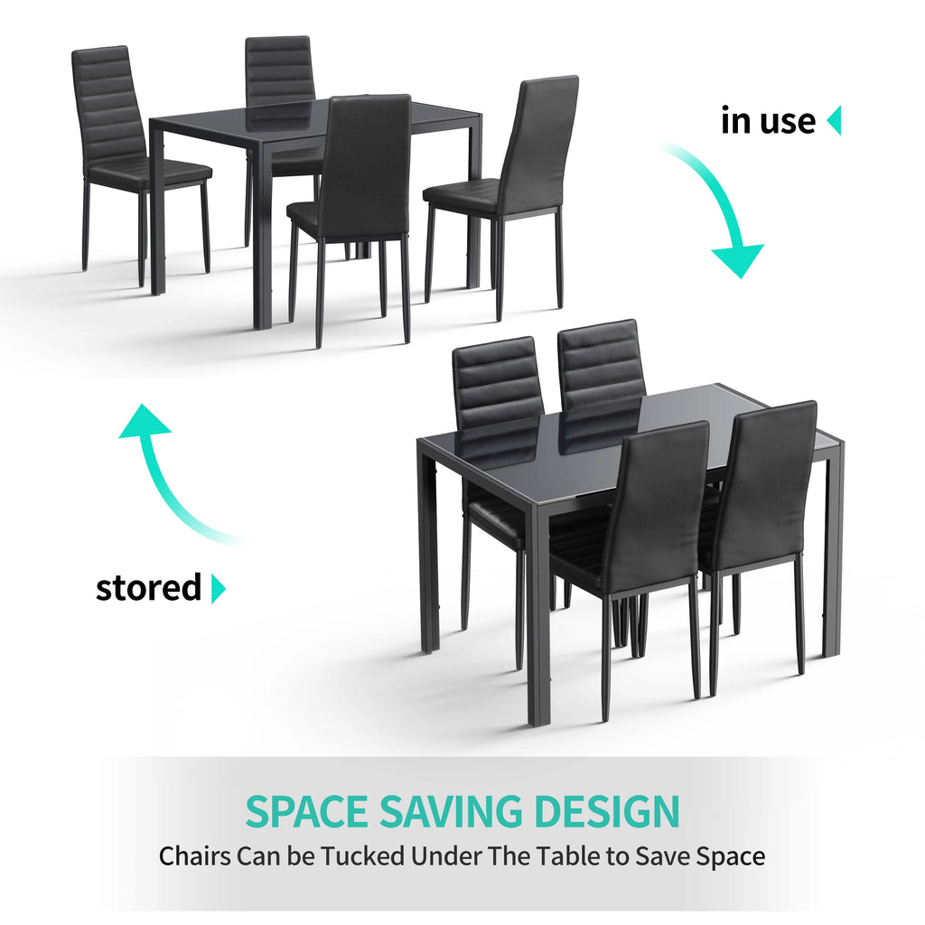 Black 5-Piece Rectangular Kitchen Dining Table Set F10952