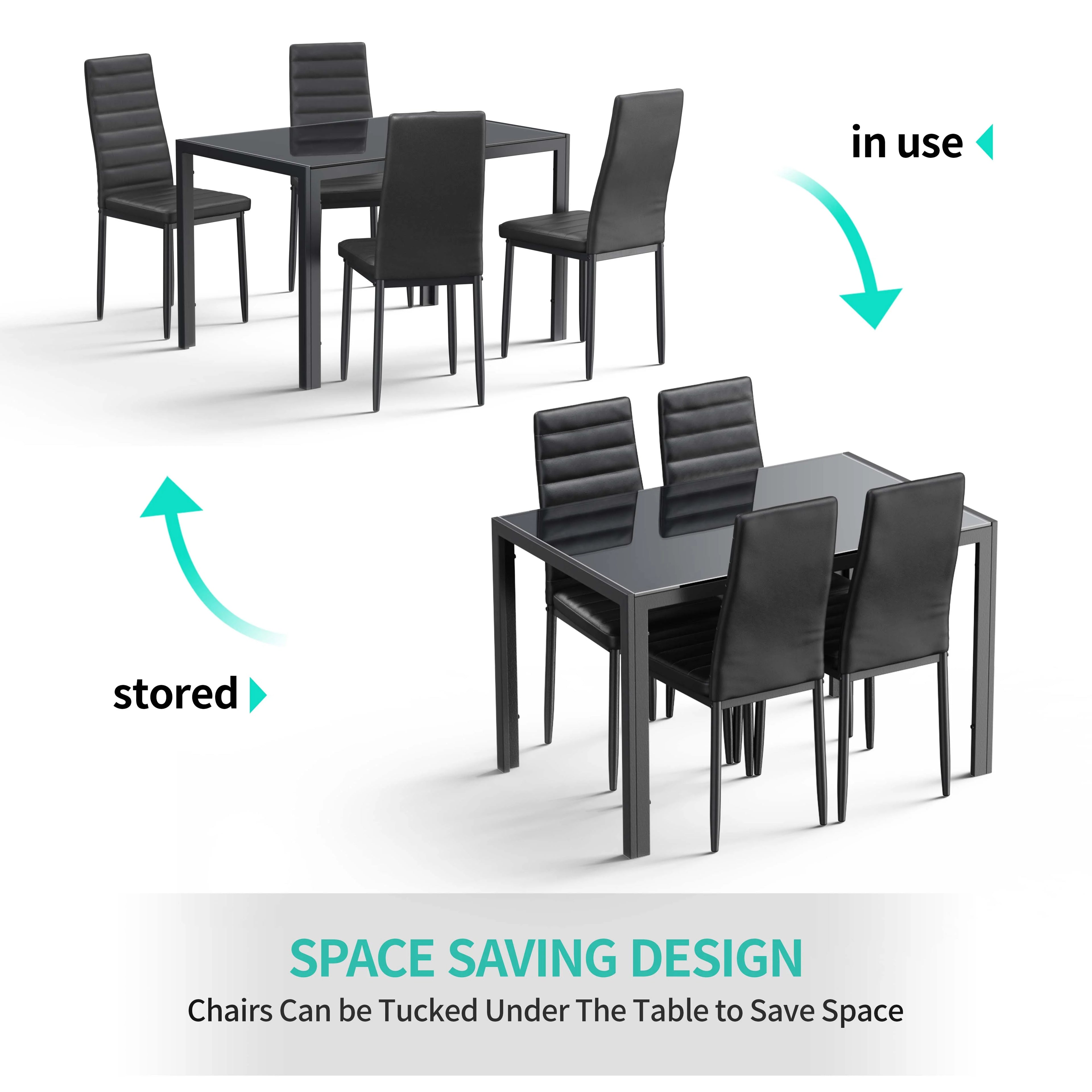 Black 5-Piece Rectangular Kitchen Dining Table Set F10952