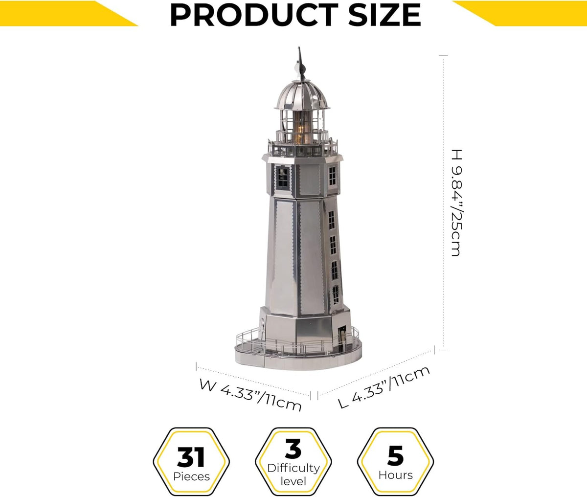 3D Architecture Metal Model Electrical Lighthouse DIY Construction Kit, Stainless Steel, Pack of 2 P2990