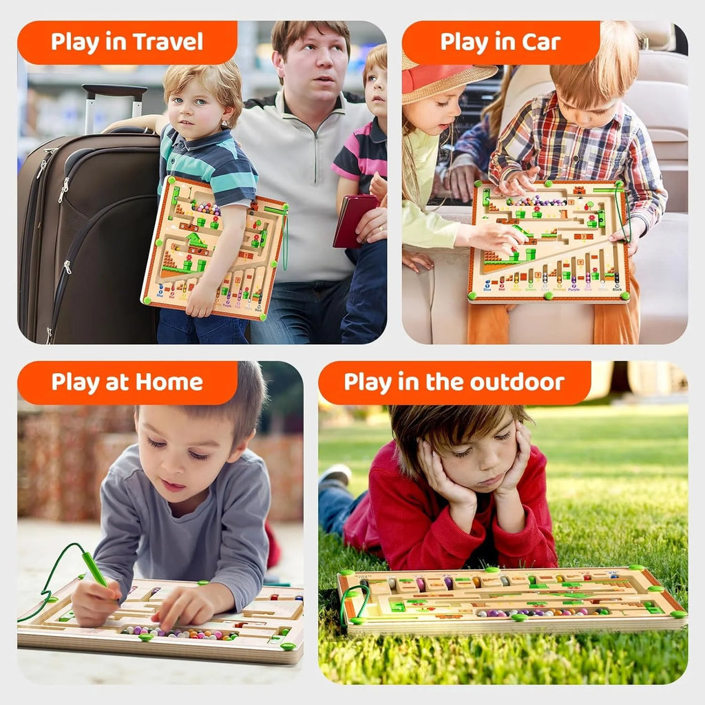 Magnetic Color and Number Maze Wooden Puzzle Activity Board W86151