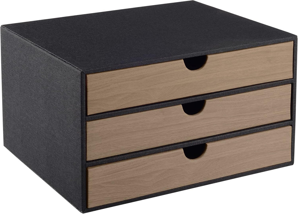 Black Leather 3 Drawer Stackable Storage Box, Pack of 2 M925