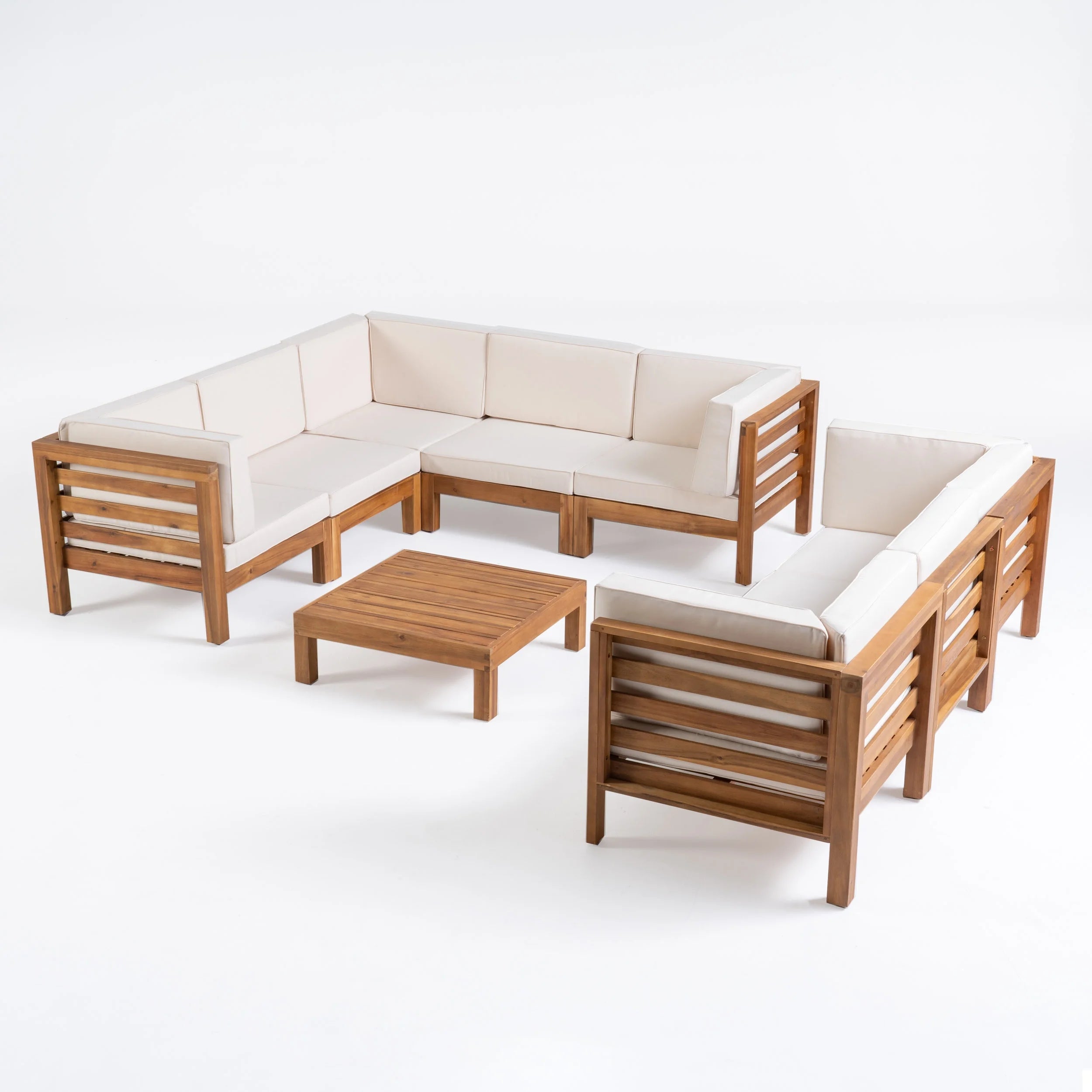 9 Piece Acacia Wood Sectional Sofa Set with Coffee Table and Cushions A8526