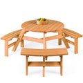 6-Person Circular Wooden Picnic Table with 3 Built-In Benches M146852