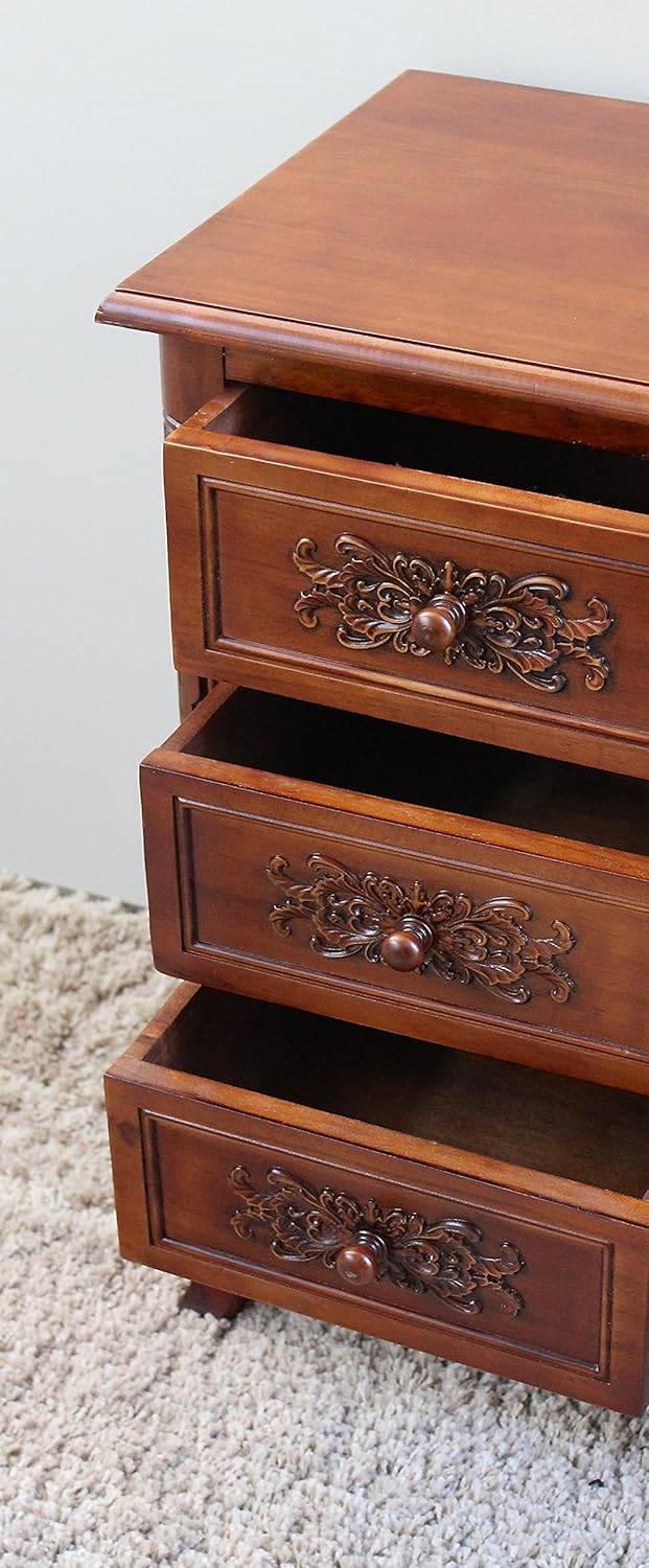 Hand Carved Wood 3-Drawer End Table X44997