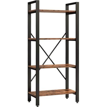 4-Tier Ladder Bookcase MDF Board Iron Frame Vintage Brown M4007