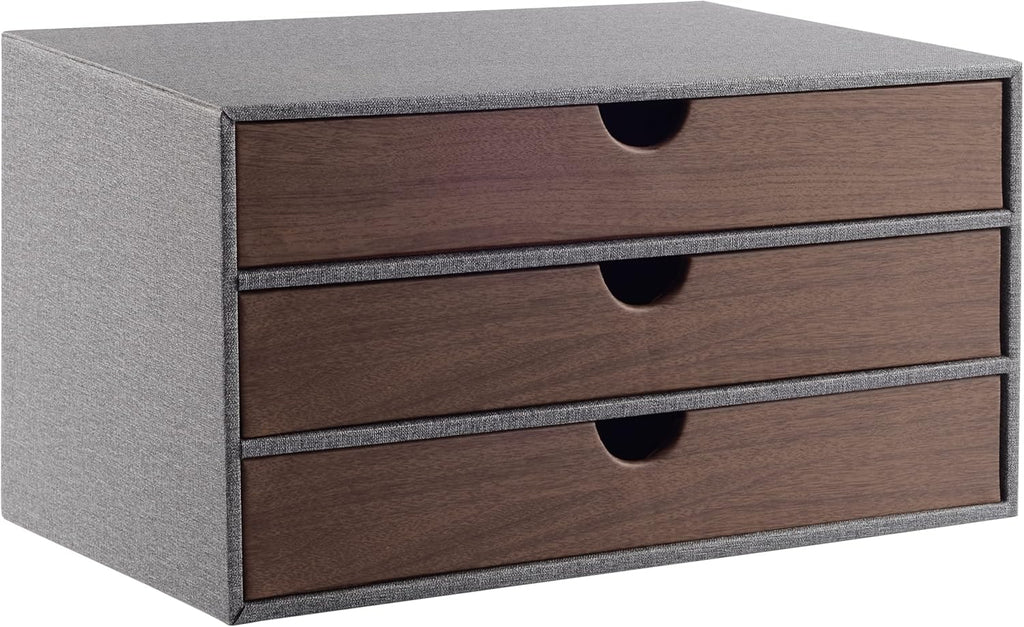 Black Leather 3 Drawer Stackable Storage Box, Pack of 2 M925