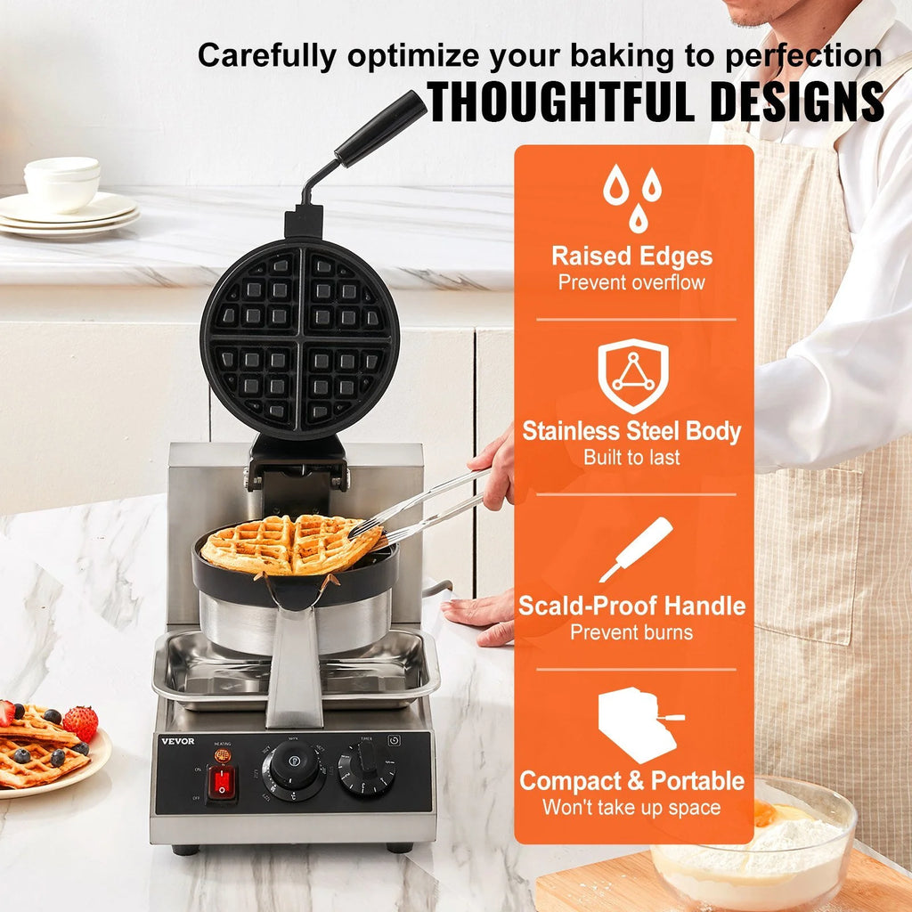Round Waffle Maker 1300W Non-Stick Waffle Iron D92139