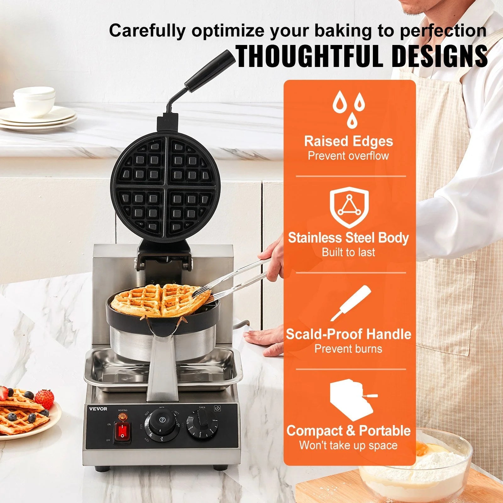 Round Waffle Maker 1300W Non-Stick Waffle Iron D92139